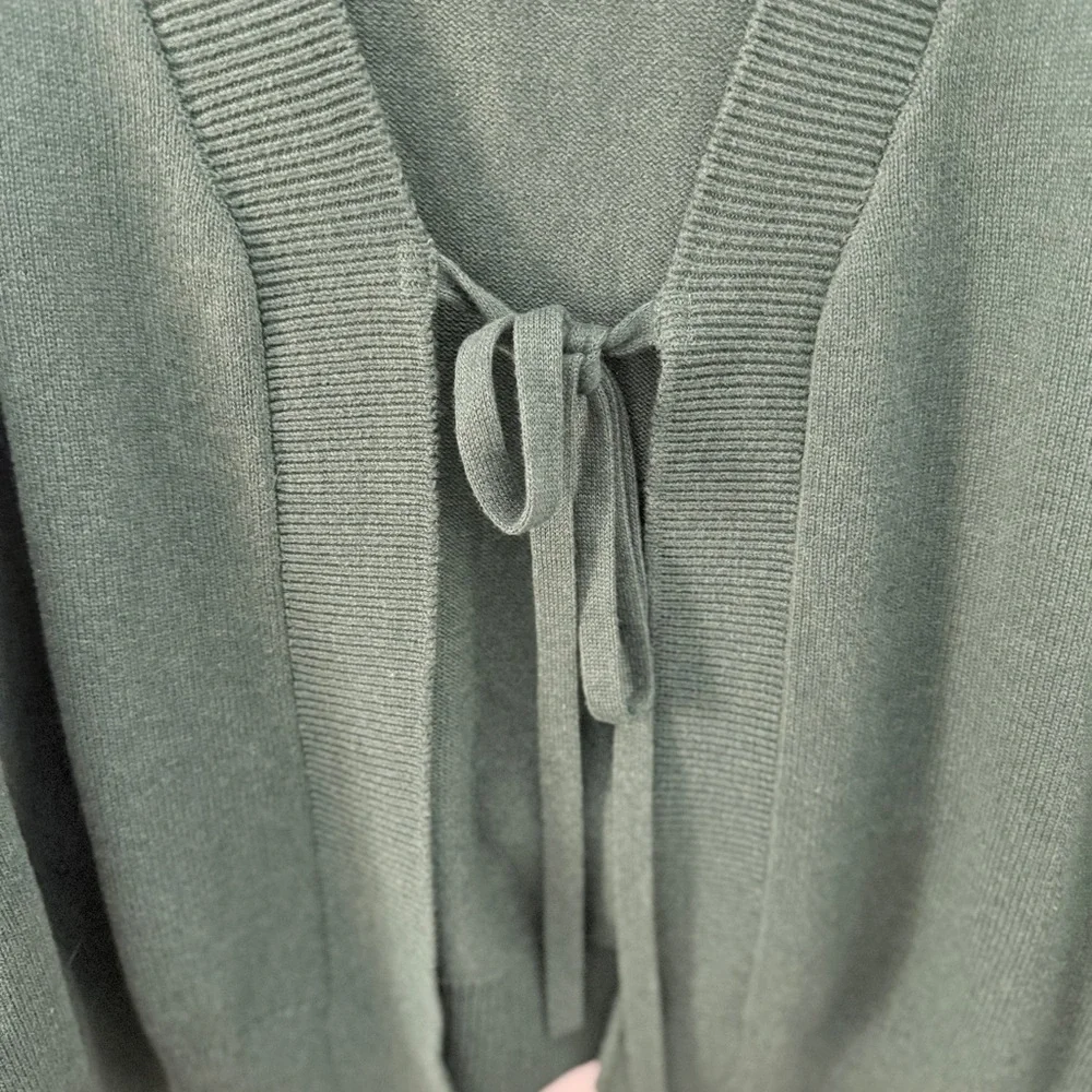 Free People Beach Solar Sweater Set in Pine Heather Knit Tie Cardigan & Pants LG - Picture 6 of 10